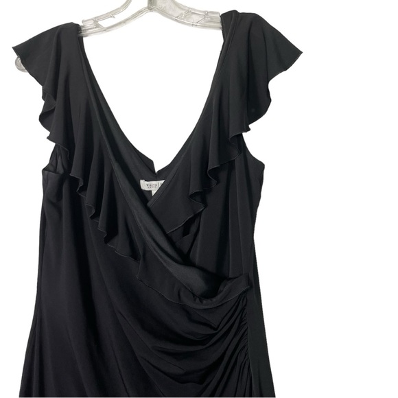 NWT WHBM Black Knit Ruffle V-Neck Side Ruched Dress Womens - Picture 3 of 4